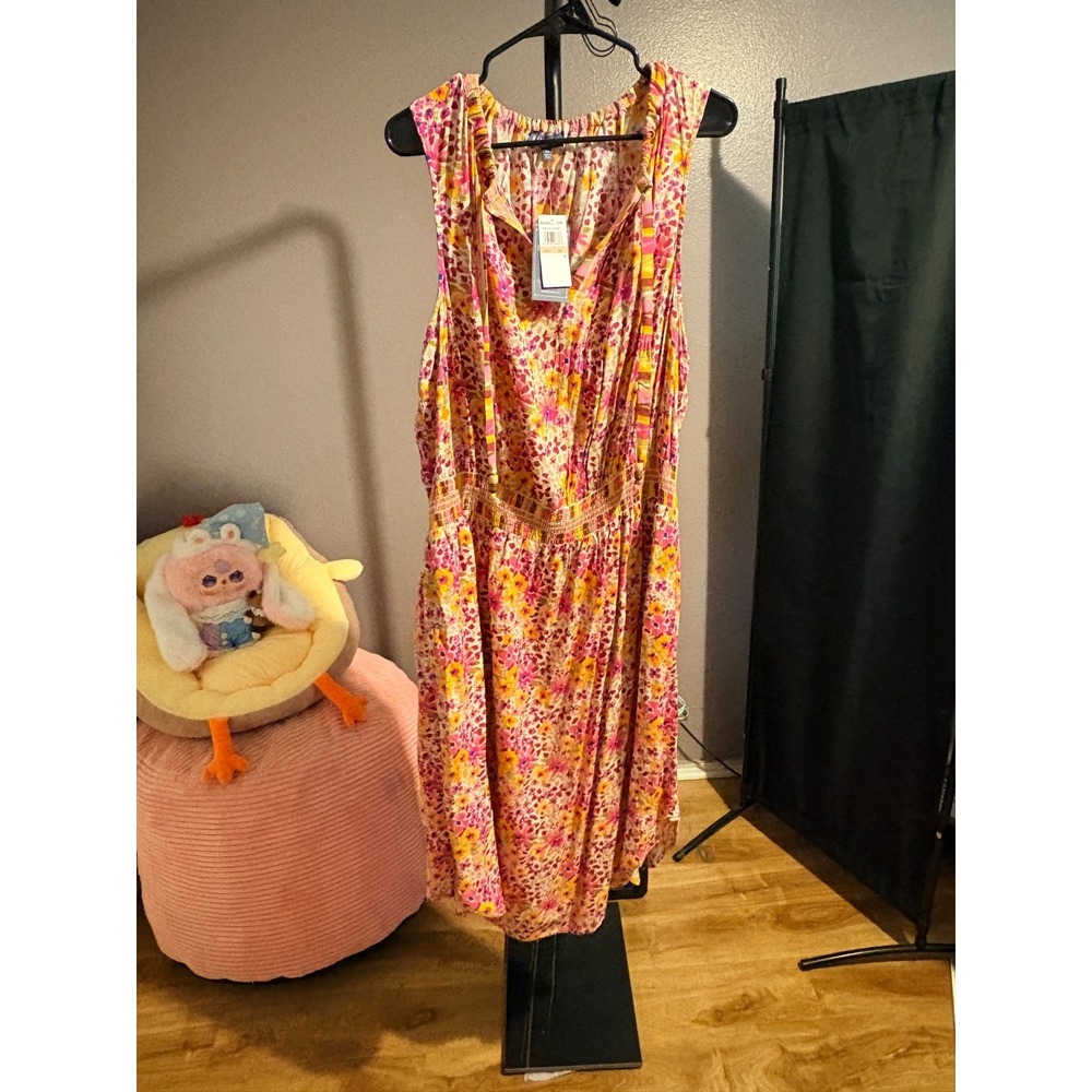 Democracy - Floral Print, Elastic Waist, Sleeveless Sun Dress with Pockets Sz 2X